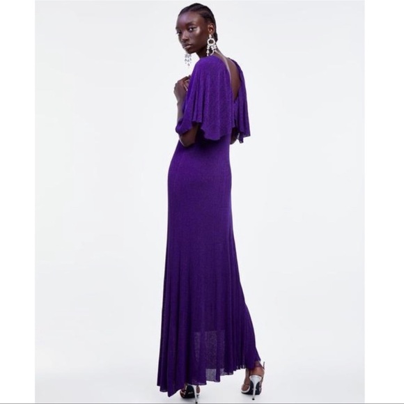 24.-🥰🥰ZARA Metallic Purple Cape Maxi Dress🥰🥰 - Picture 2 of 15